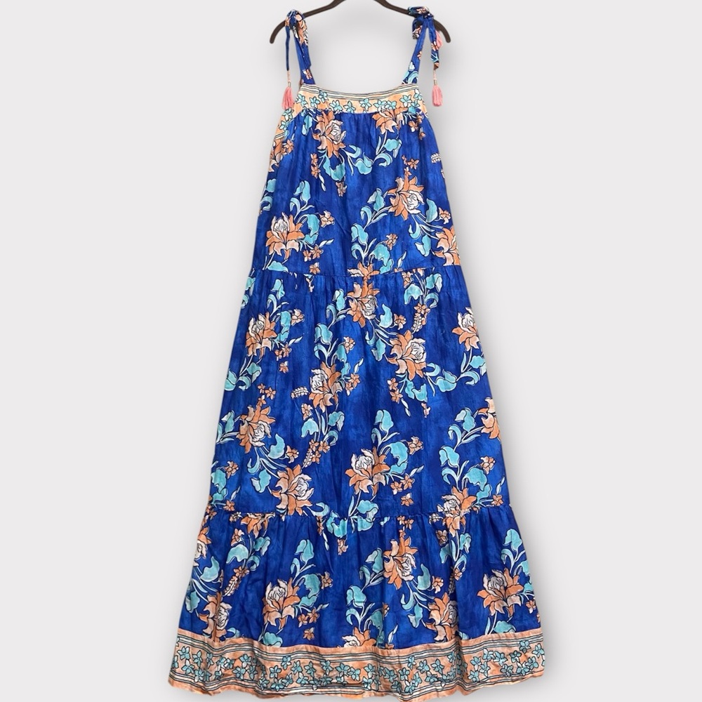 Crown & Ivy Women’s Dress Large Midi Maxi Floral Tiered Tassels Feminine